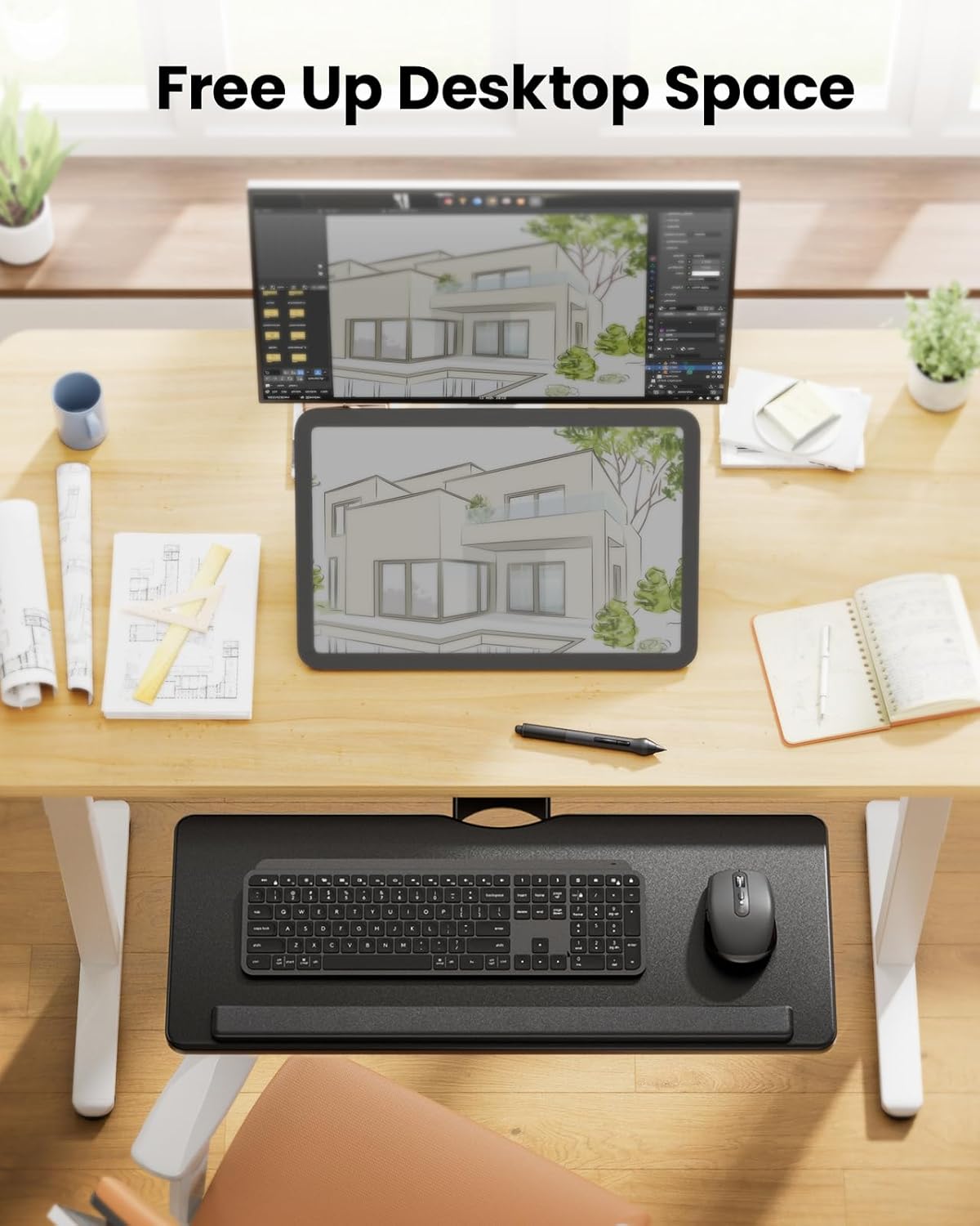 Black Sliding Keyboard & Mouse Tray, 24.99” W x 9.84” D G4765