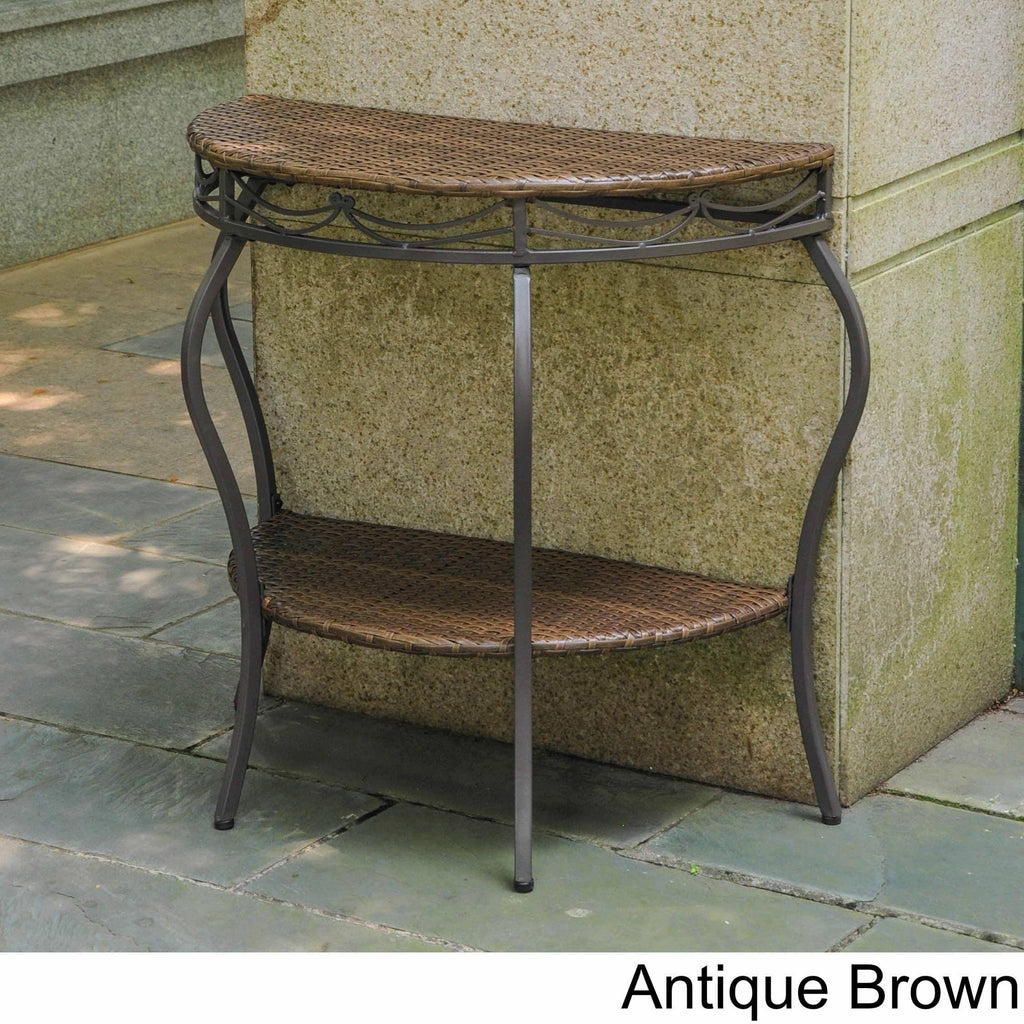 Antique Brown Resin Wicker/Steel Two Tier Half Moon Wall Table N7643