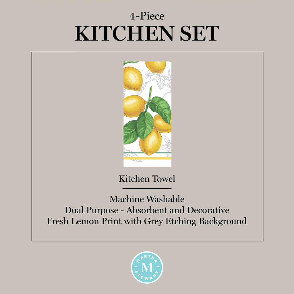 White Yellow Kitchen Towel Oven Mitt Potholder Set 4-Pack M932