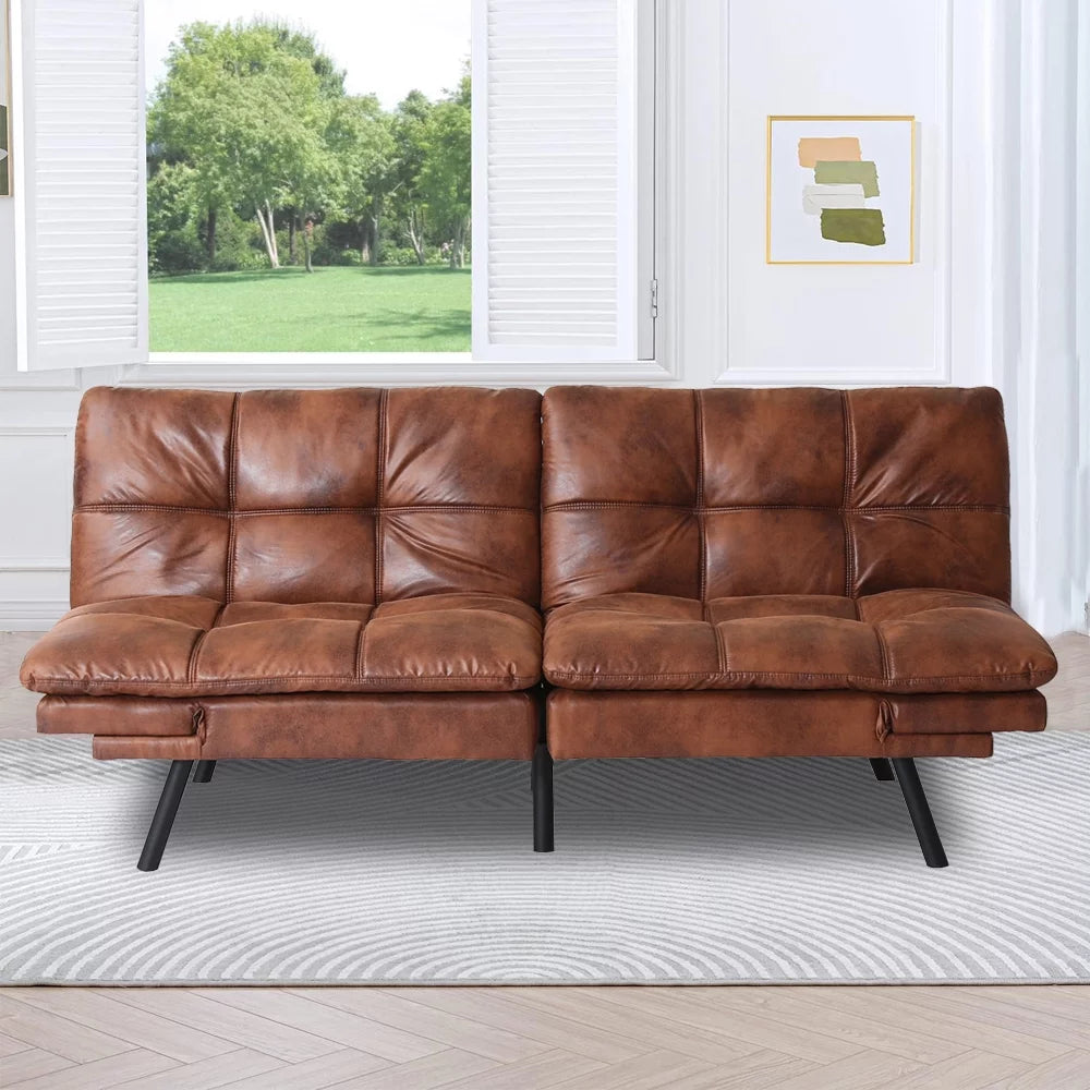 Brown PU Leather Memory Foam Folding Sofa Bed B60553