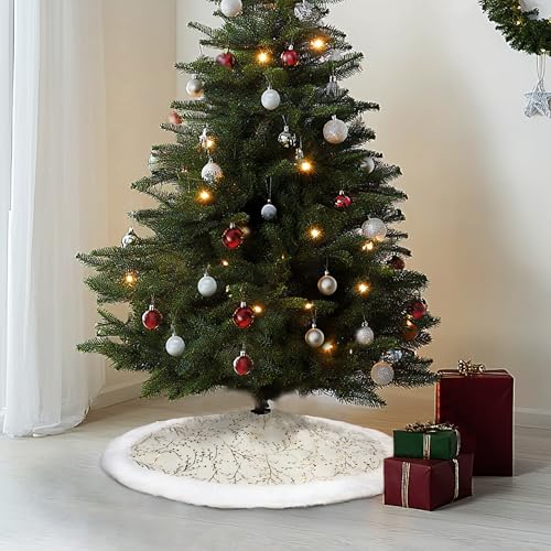 48inch White Faux Fur Christmas Tree Skirt Q7746