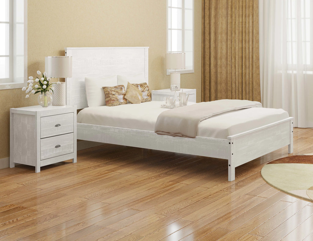 White Solid Wood Full Size Bed Frame Y7019