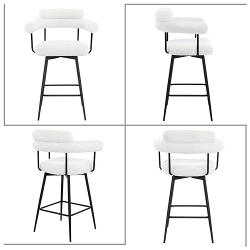 Beige Fabric Swivel Counter Stools Set of 2 with Metal Leg J67410