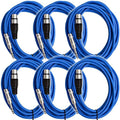 6 Pack 25 ft XLR Female to 1/4 TRS Patch Cable Snake Cords Blue H9514