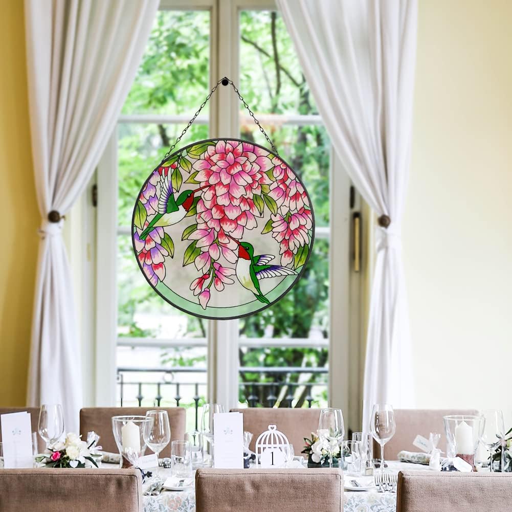 Round Hummingbird Stained Glass Window Suncatcher V377