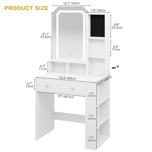 White Vanity Desk Set with LED Mirror and 11 Drawers H185