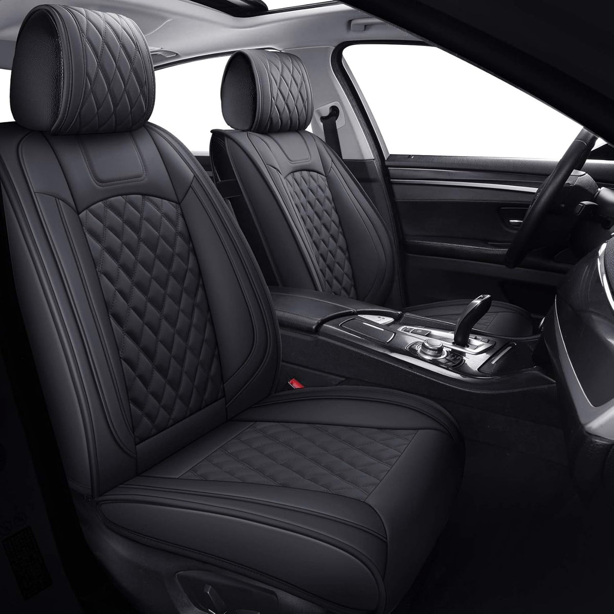 Waterproof Faux Leather Car Seat Covers Full Set Black-Red Z928463
