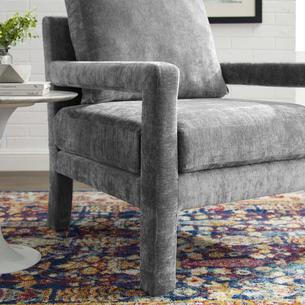 Gray Crushed Velvet Armchair B7198