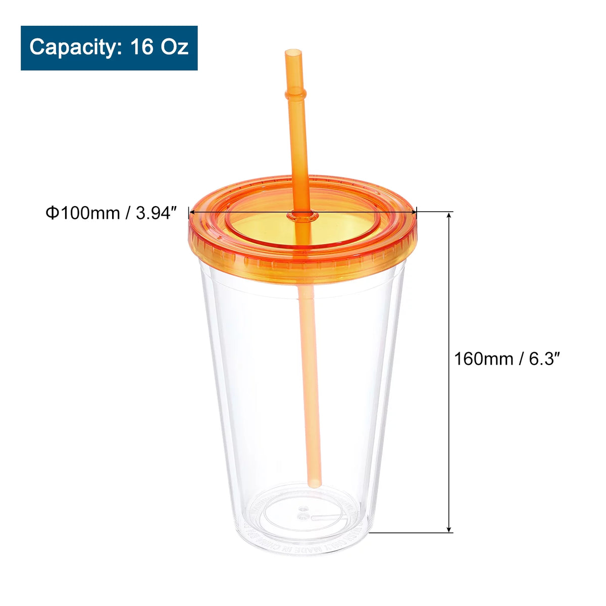 Acrylic Tumbler with Lid and Straw, 16 Oz Clear N862842