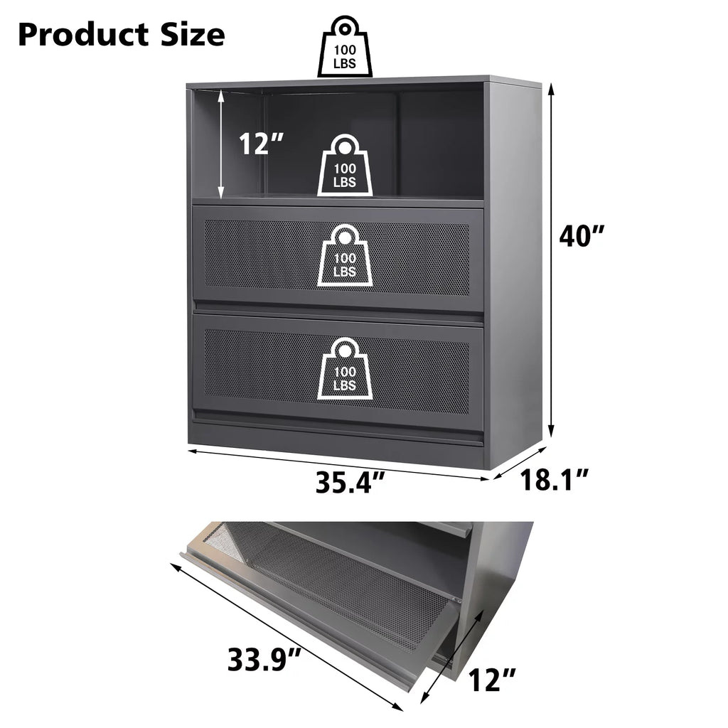 3-Tier Metal File Cabinet with Storage Shelf L74579