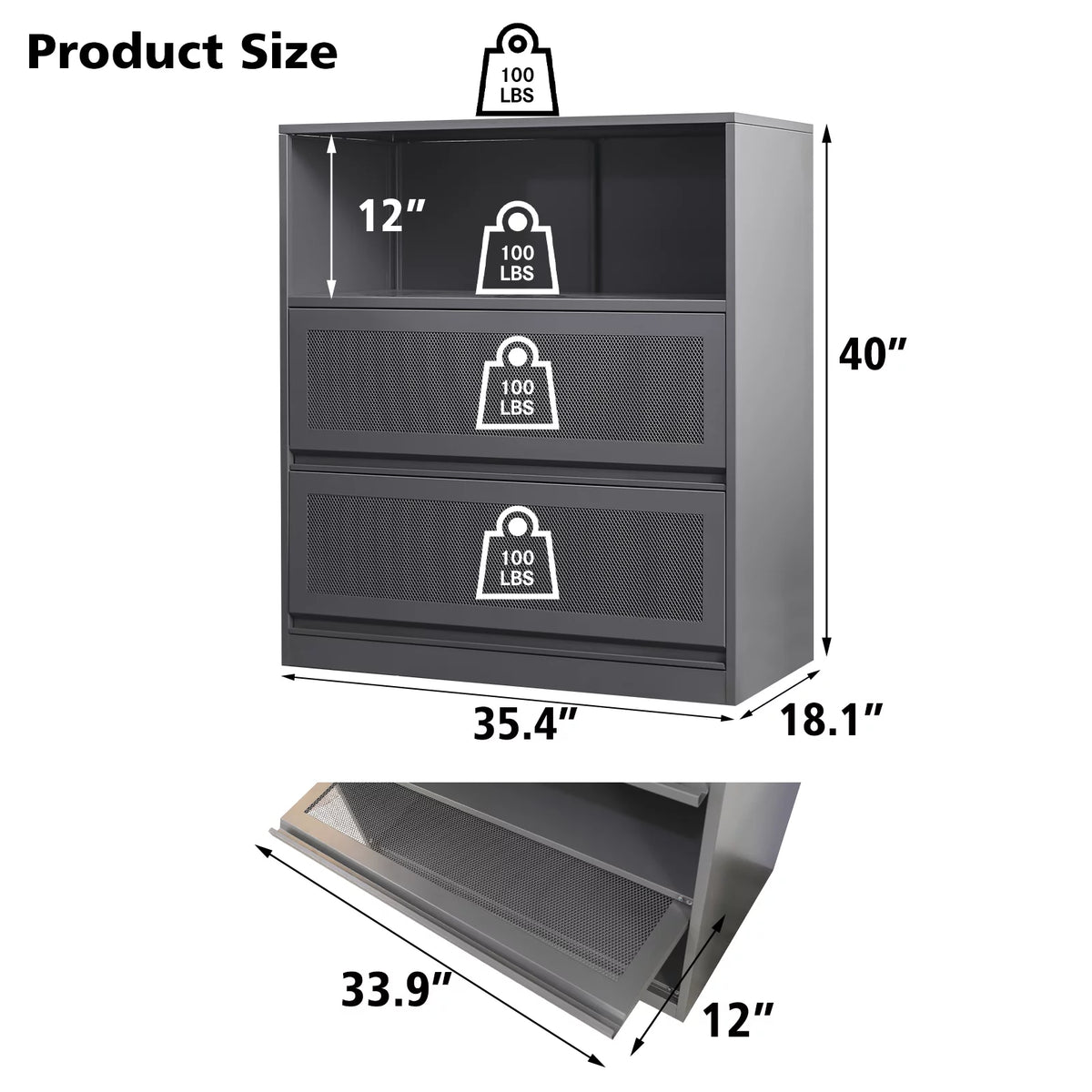 3-Tier Metal File Cabinet with Storage Shelf L74579