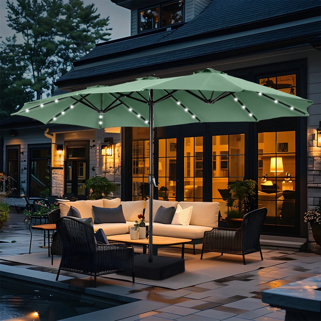 15 FT Double-Sided Solar Patio Umbrella with Base D157099