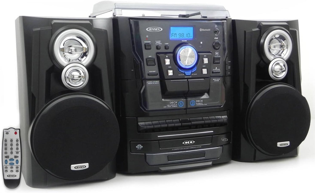 Bluetooth 3-Speed Stereo Turntable and 3 CD Changer with Dual Cassette Deck Y812490