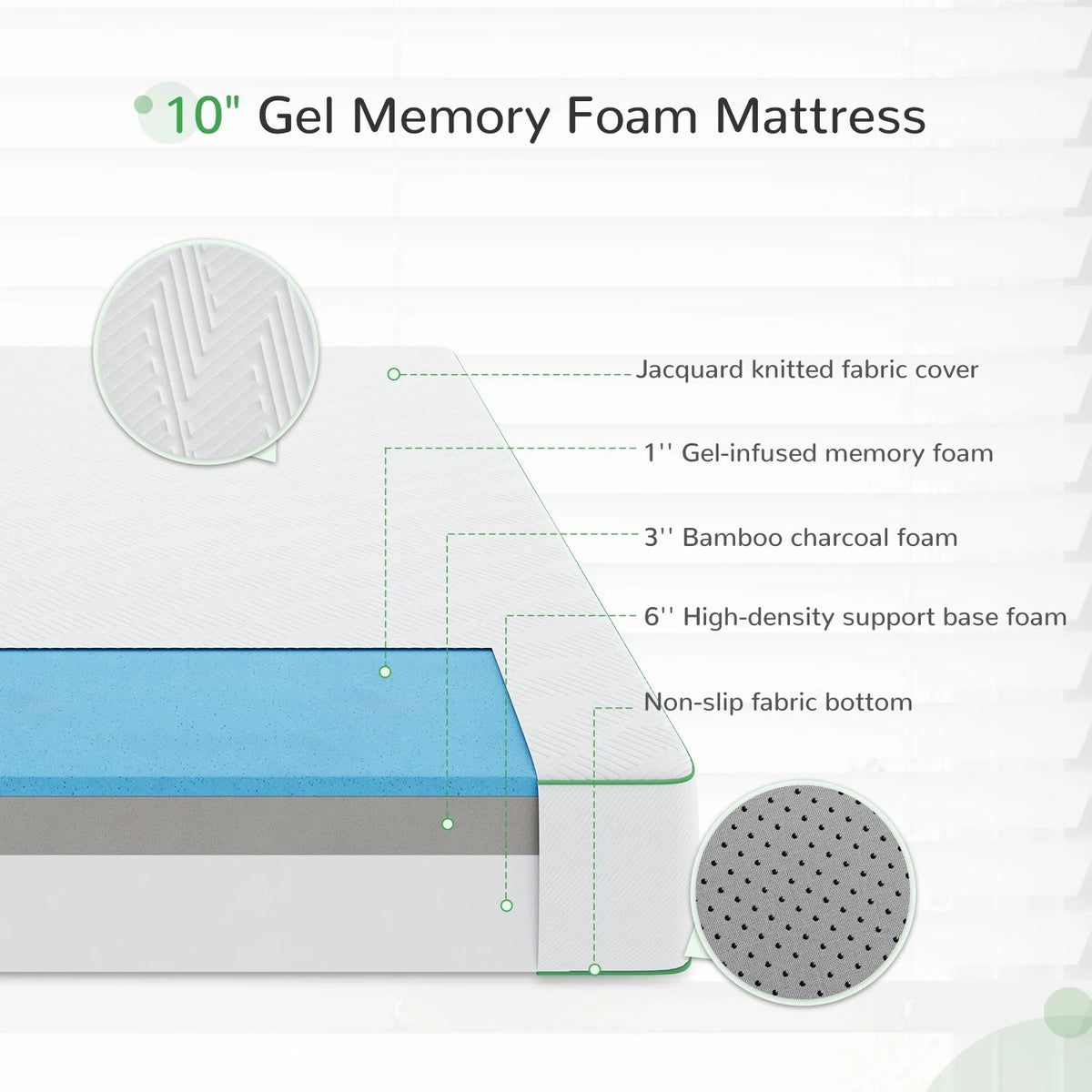 10'' Medium Firm Gel Memory Foam Mattress, Full Size H6604