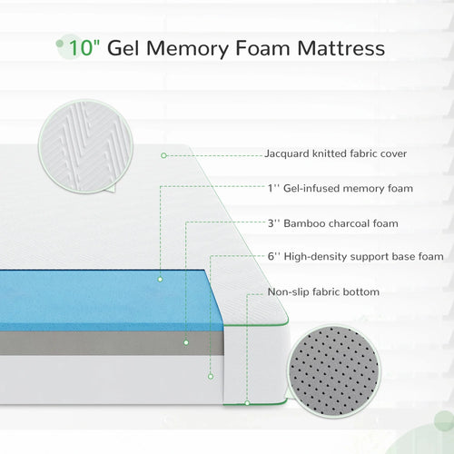 10'' Medium Firm Gel Memory Foam Mattress, Full Size H6604