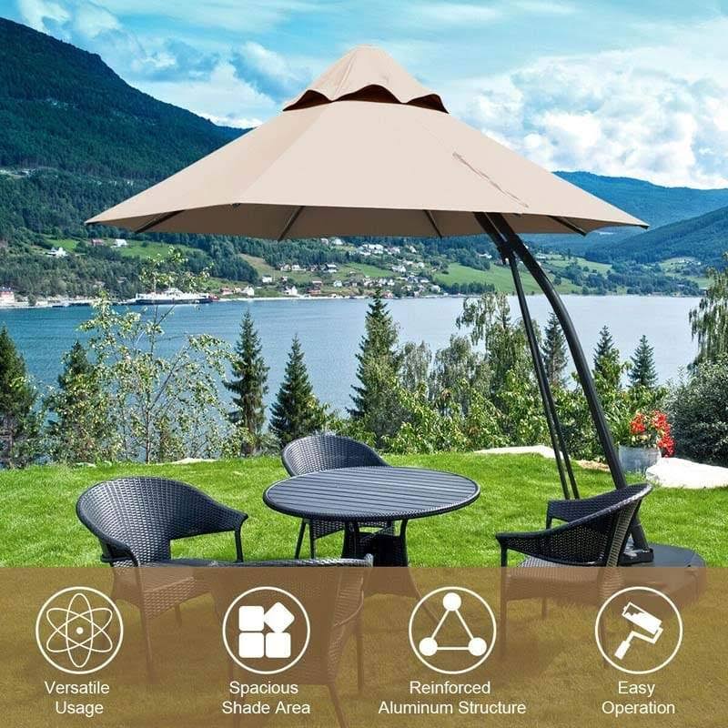 Blue 11 Feet Outdoor Cantilever Hanging Umbrella with Base and Wheels G172279