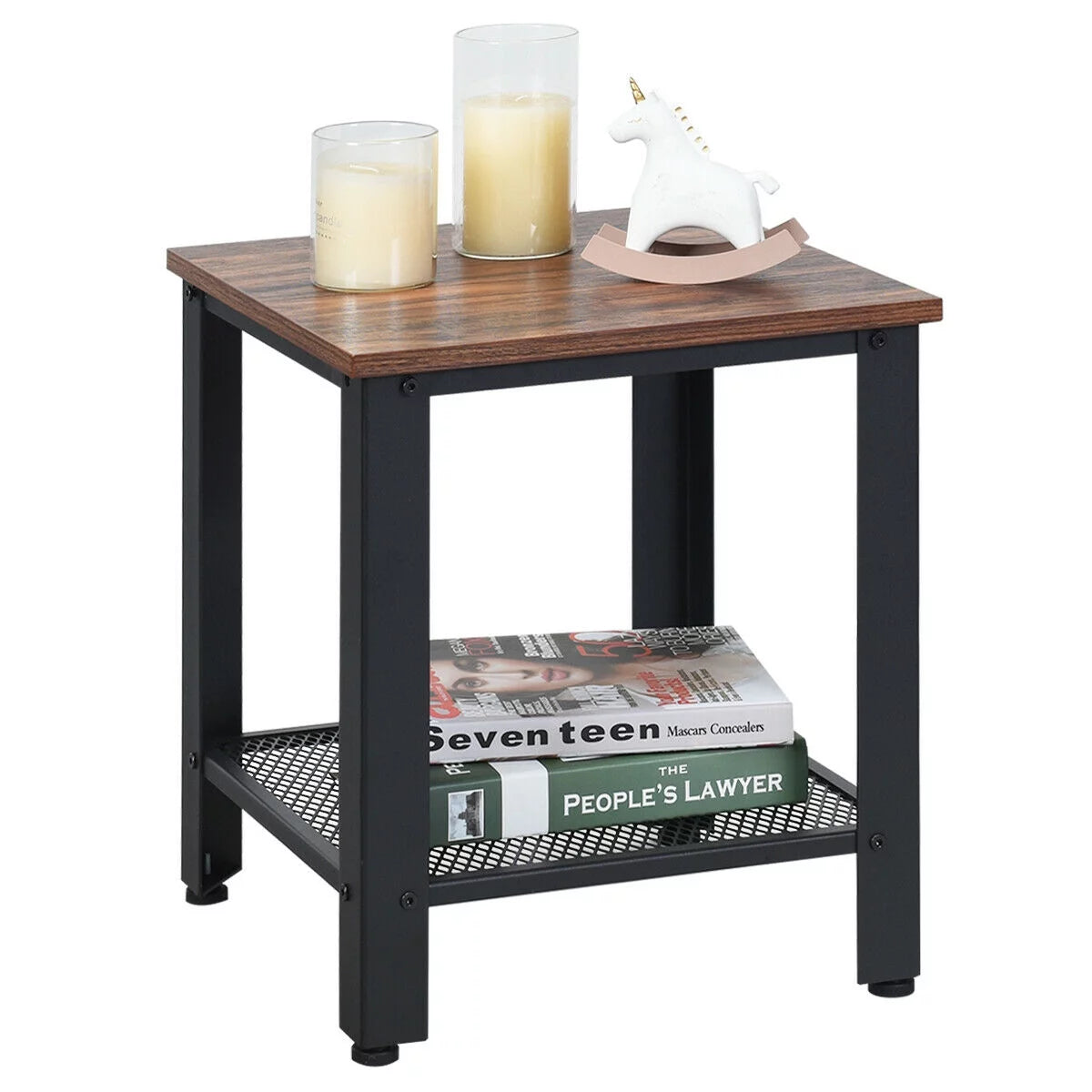 Black 2-Tier Side Table with Storage Shelf V7766