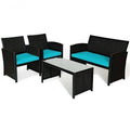 Turquoise Wicker Patio Sofa and Table Set K671886