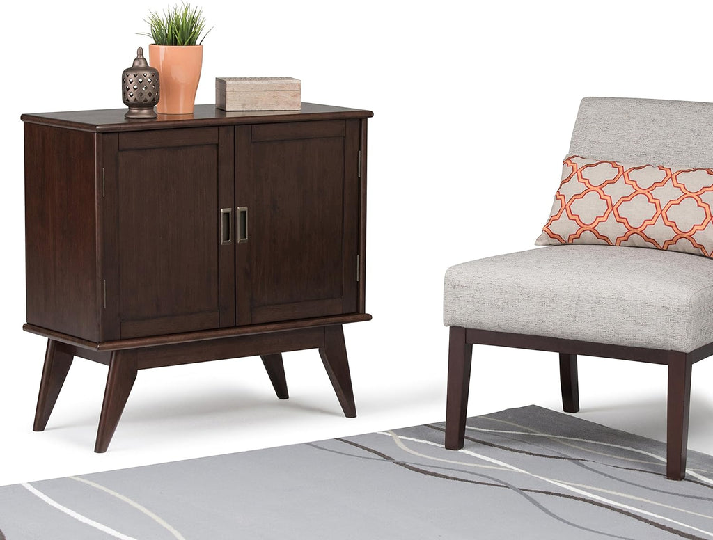Medium Auburn Brown Solid Wood Low Storage Cabinet with 2 Doors and 2 Adjustable Shelves F68081