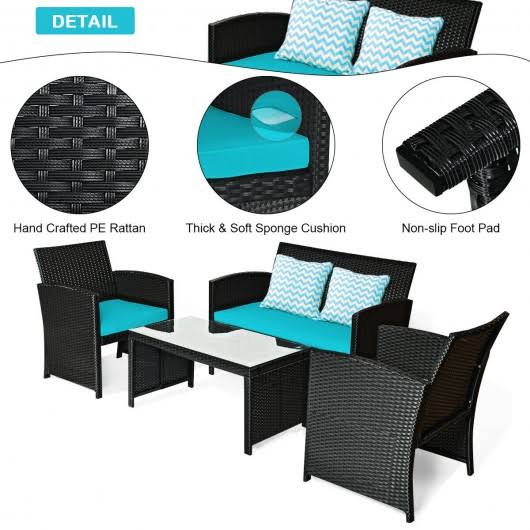 Turquoise Wicker Patio Sofa and Table Set K671886