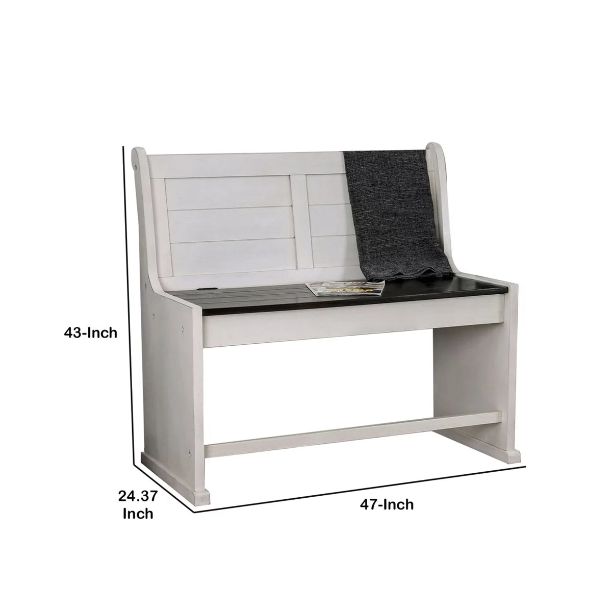 White and Black Wooden Counter Height Bench with Lift Top Seat O515