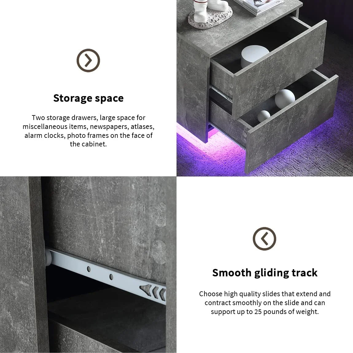 LED Nightstand Bedside Table Set Of 2 with 2 Drawers B67790