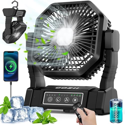 Battery Operated Fan, 20000mAh Rechargeable Camping Fan with LED Lantern M9367