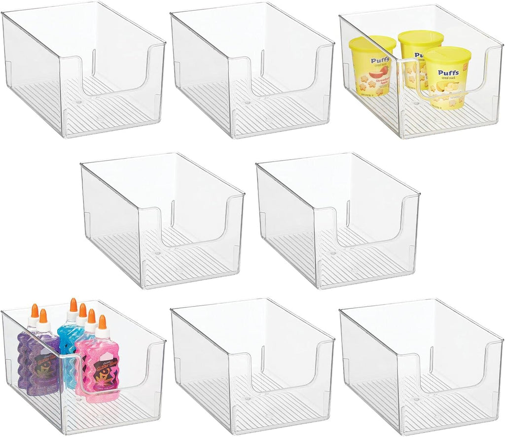 Clear Stackable Plastic Open Front Storage Organizer Bin Basket, 8 Pack N480