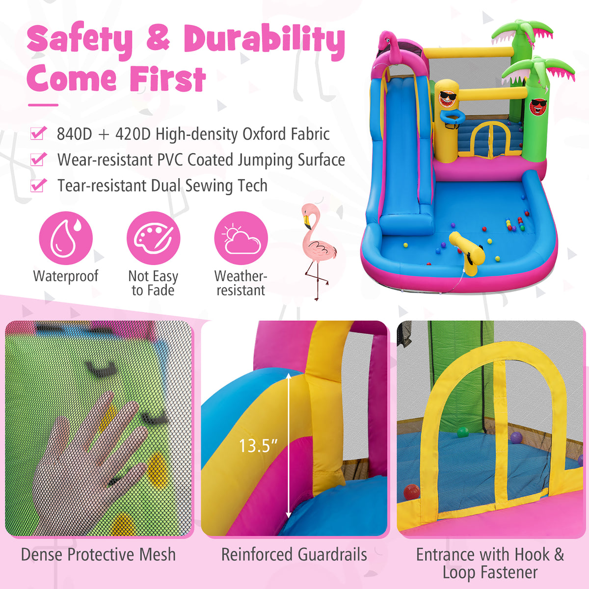 Tropical Inflatable Bounce Castle with Ocean Ball and 735W Blower H726