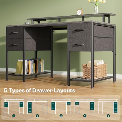 47 inch Computer Desk with 4 Drawers, LED Lights & Power Outlets, Black U704662