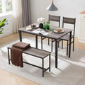 Dining Room Table Set with 2 Chairs and Bench Metal Frame Wood T6962