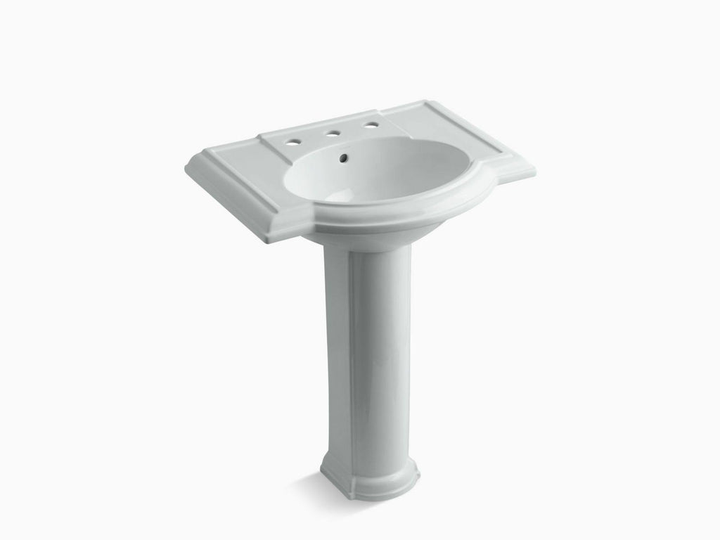 Ice Grey Pedestal Bathroom Sink with 8 In. Widespread Faucet Holes D449