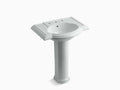Ice Grey Pedestal Bathroom Sink with 8 In. Widespread Faucet Holes D449