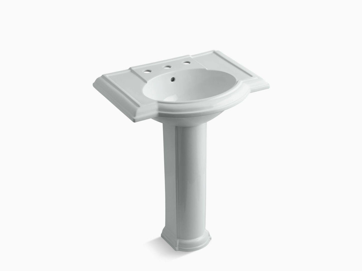 Ice Grey Pedestal Bathroom Sink with 8 In. Widespread Faucet Holes D449
