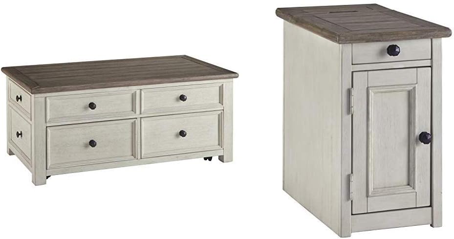 Two-Tone Lift Top Cocktail Table and Two-Tone Side End Table N262
