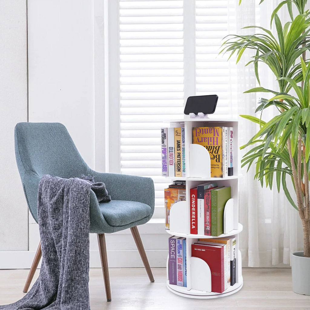 3-Tier 360° Rotating White Bookshelf S3905