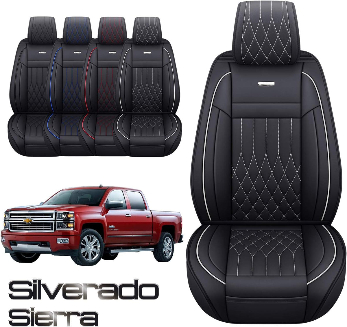 Black and White Waterproof Faux Leather Car Seat Covers Front Pair V305