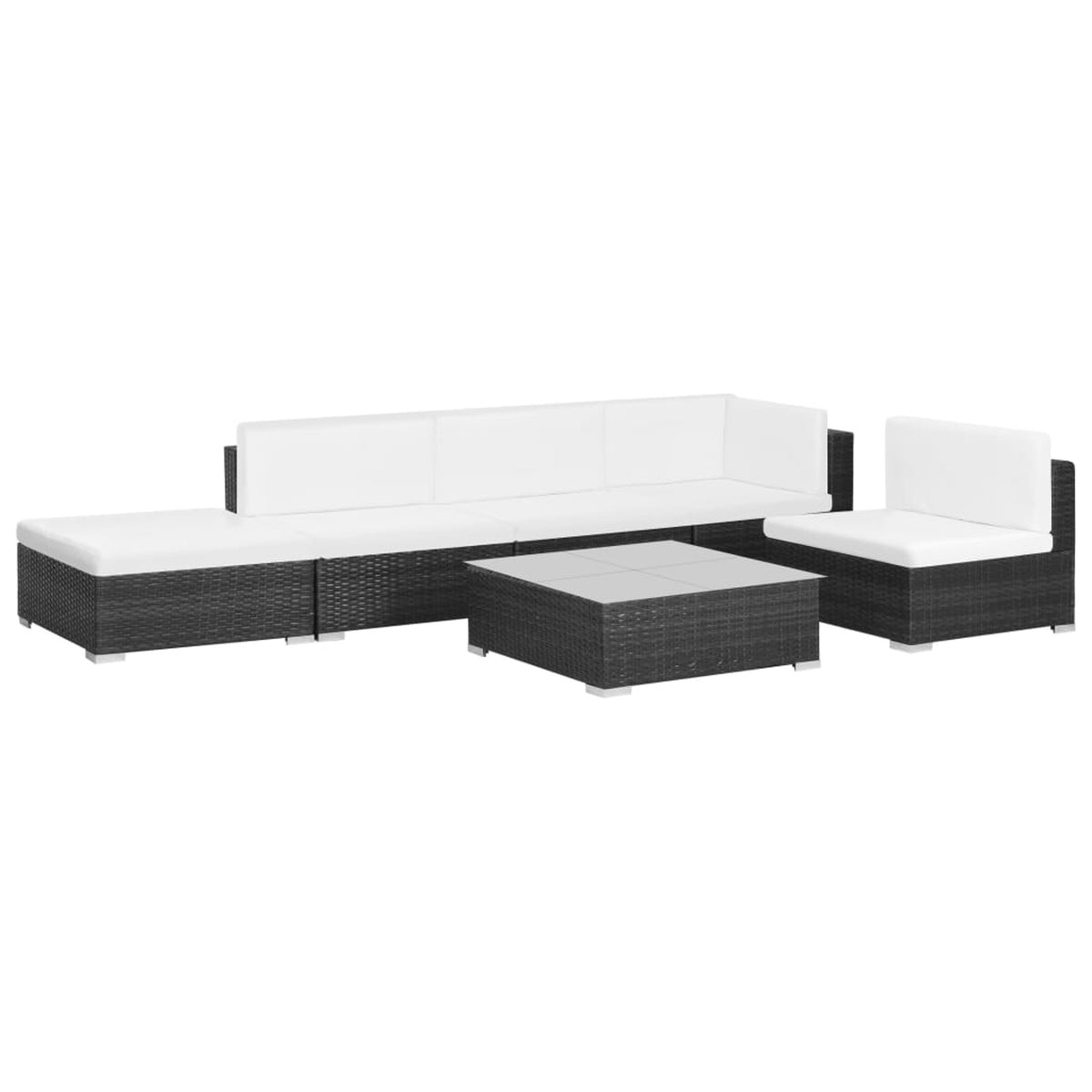 6 Piece Poly Rattan Corner Sofa Set with Coffee Table and Ottoman L555