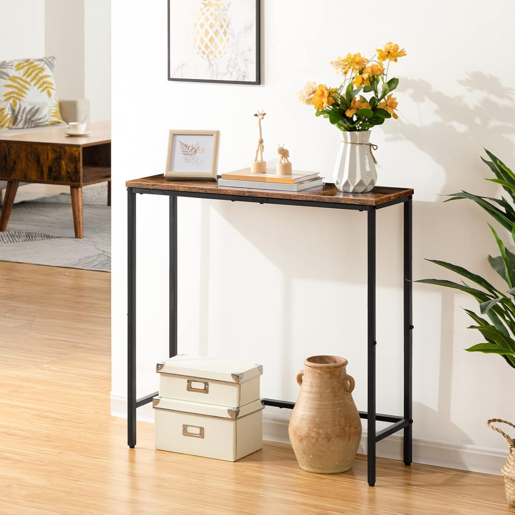 Rustic Brown and Black Narrow Console Table with 2 Fabric Drawers L25570