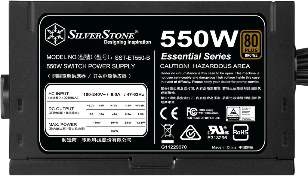 550 Watt 80 Plus Bronze ATX Power Supply with Flat Black Cables F79314
