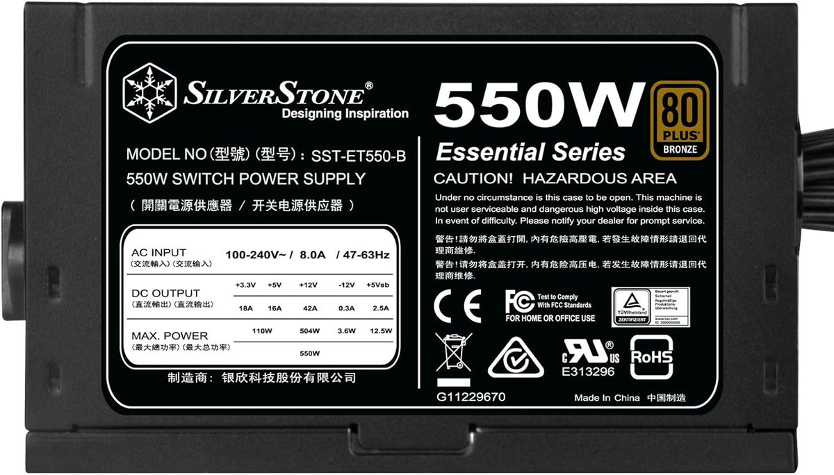 550 Watt 80 Plus Bronze ATX Power Supply with Flat Black Cables F79314