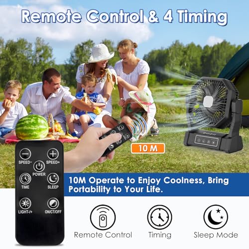 Battery Operated Fan, 20000mAh Rechargeable Camping Fan with LED Lantern M9367