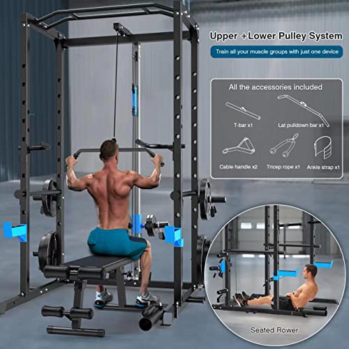 Power Cage with J-Hooks, Dip Handles, Landmine Attachment K740397