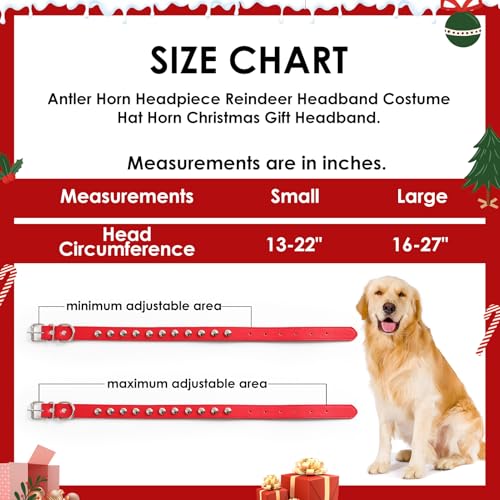 Christmas Deer Antler Dog Costume Reindeer Ears Headband Red Collar T2371