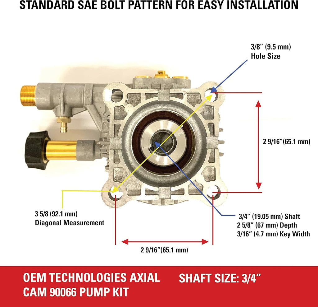 Horizontal Axial Cam Replacement Pressure Washer Pump Kit, 3300 PSI, 2.4 GPM, 3/4 Shaft, Silver R200