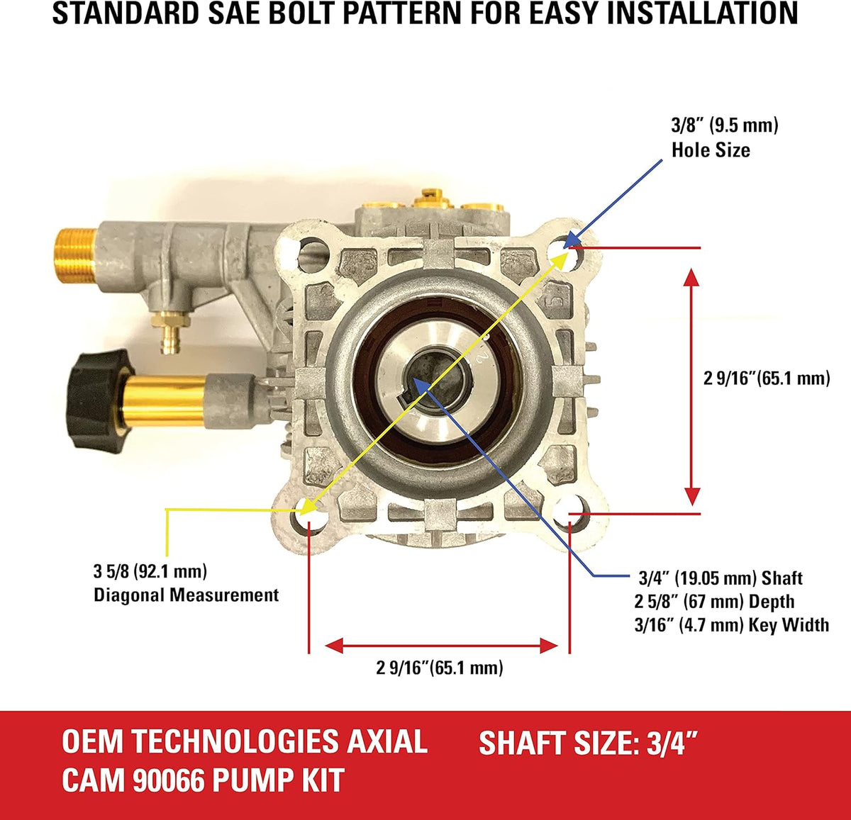 Horizontal Axial Cam Replacement Pressure Washer Pump Kit, 3300 PSI, 2.4 GPM, 3/4 Shaft, Silver R200