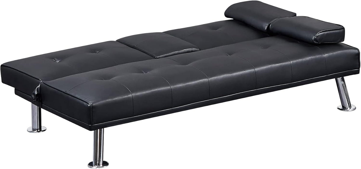 Black Faux Leather Loveseat Sofa Bed with Cup Holders X164020