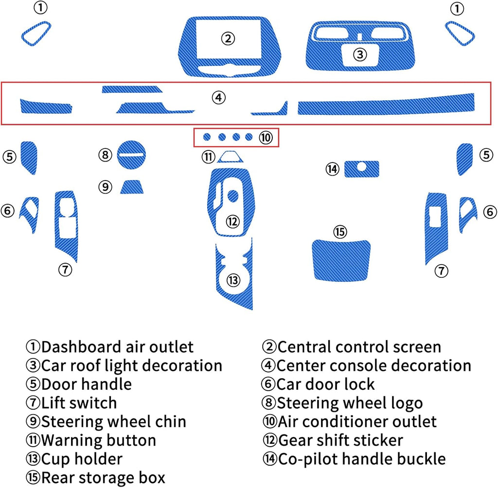 Blue Carbon Fiber Texture Vinyl Wrap Interior Sticker 28PCS S995781