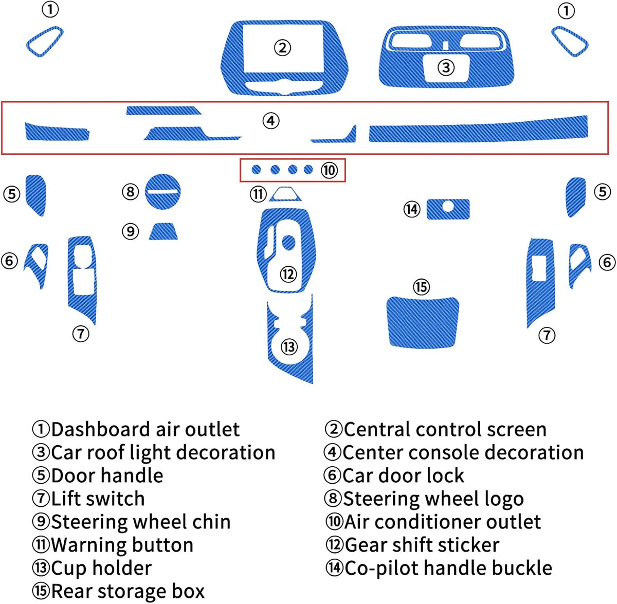 Blue Carbon Fiber Texture Vinyl Wrap Interior Sticker 28PCS S995781