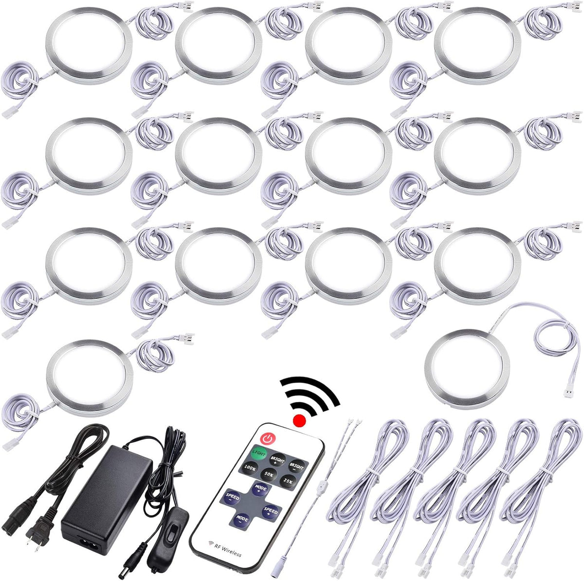 Dimmable Linkable Wired LED Puck Lights, 14 Lights, Warm White W7542